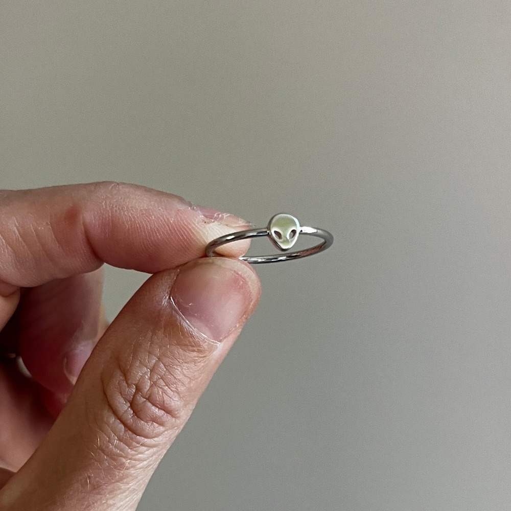 Pura Vida .925 Silver Alien Ring 6 Minimalist Stacking Sci-Fi Spacecore Jewelry